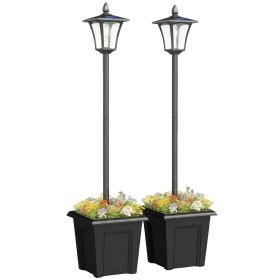 63" Solar Lamp Post Lights 2 Pack, Waterproof LED Solar Light Posts with Planter, Black