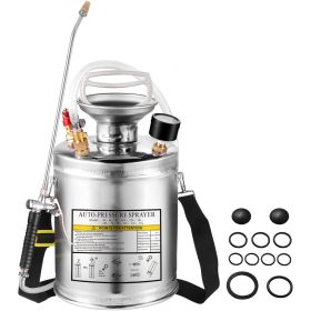 1 Gallon Stainless Steel Sprayer, 12" Wand & 3FT Reinforced Hose, Hand Pump Sprayer with Pressure Gauge, Safety Valve & Adjustable Nozzle