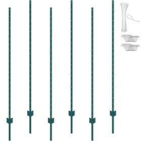 6 Feet Fence Post, 6 Pack U-Channel Heavy Duty Metal Fence Posts, Sturdy Steel Fence Stakes for Garden Yard, Lawn, Farms and Outdoor Wire Fencing