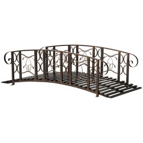 6' Metal Arch Backyard Garden Bridge with 660 lbs. Weight Capacity, Safety Siderails, Vine Motifs, Easy Assembly for Backyard Creek, Stream, Pond