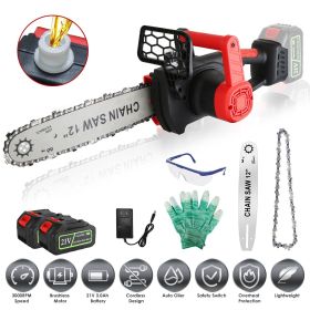 12-Inch Cordless Electric Chainsaw with 2 x 21V 1.5Ah/3.0Ah Batteries & Charger - Brushless Motor, Auto Oiler, Safety Switch for Tree Trimming
