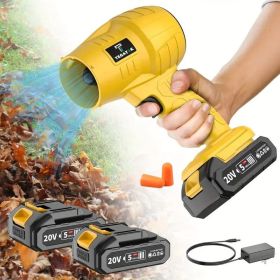 High Power Cordless Leaf Blower 20000RPM Turbo Jet Air Blower 20V Battery Operated Handheld Dust Snow Remover for Yard Lawn Driveway Home Outdoor (Color: Yellow)